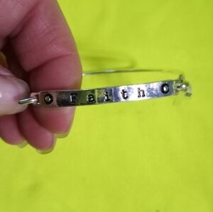 Silvertone pearl cross faith Christian catholic religious wire bracelet